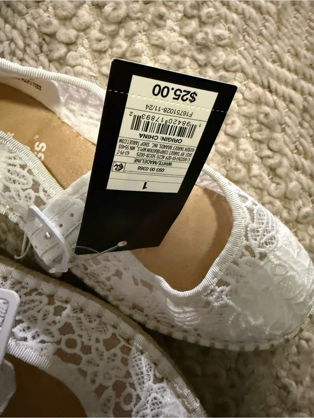 art class creamy White Lace Mary Jane Espadrille Flats for Kids 1Y straw trim nw